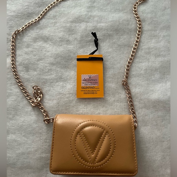 Valentino By Mario Valentino Tiny Sauvage Leather Card Case On Chain - Picture 3 of 5